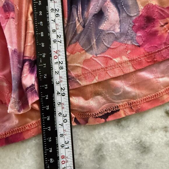 Cocomo Y2K Studded Floral Top 1X Plus Boho Roll Tab Stretchy Abstract Pleated - Picture 8 of 9